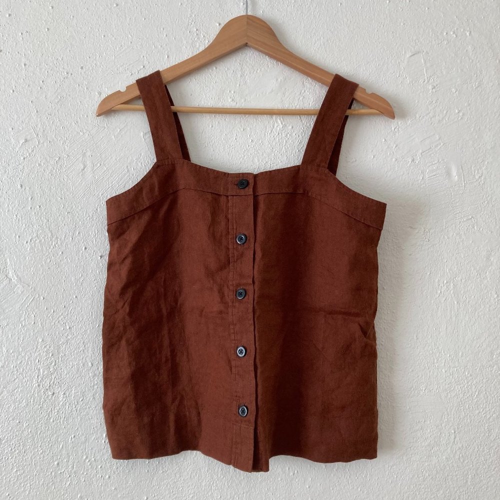 Everlane The Linen Picnic Button Front Tank - Size 2 Tawny Brown NWT